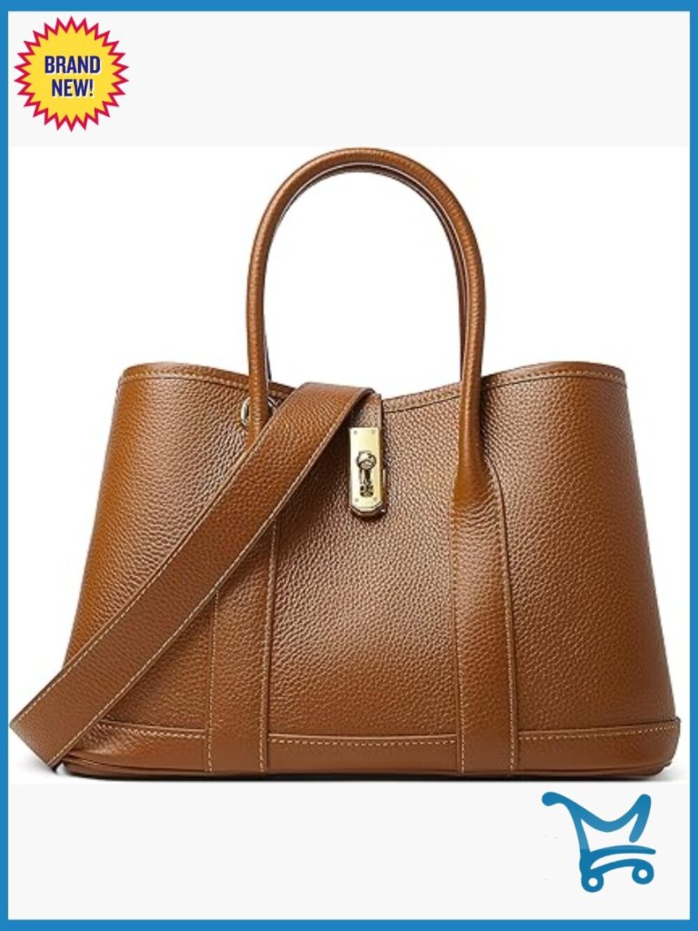 Medium Genuine Leather Satchel Purse with Twist Lock Top Handle Tote